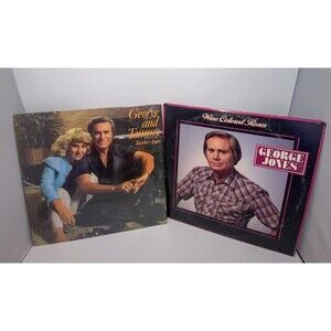 Vtg Lot 2 George Jones Vinyl LP Rose Colored Roses Tammy Wynette Together Again